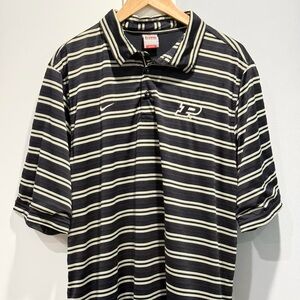 Vintage Nike Perdue Embroidered Striped Black/ Cream Polo T-shirt